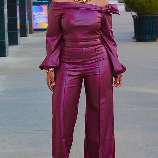 Off Shoulder Leather Suit Women