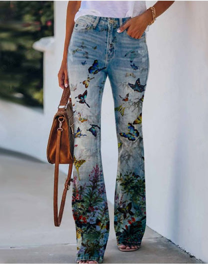 Summer New Flower-bird Print Women's Trousers