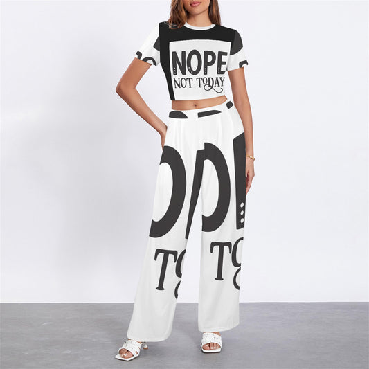 LCM23 Nope Not Today Crew Neck Short Sleeve Crop Top & Wide Leg