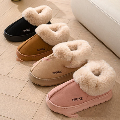 Cozy Plush Soft Slippers Shoes For Women Non-Slip Platform Shoes With Faux Fur Lining Mute Sole