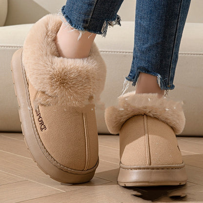 Cozy Plush Soft Slippers Shoes For Women Non-Slip Platform Shoes With Faux Fur Lining Mute Sole