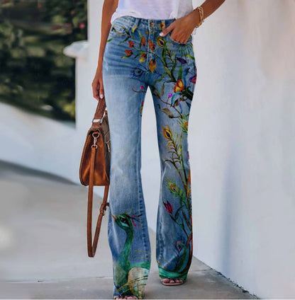 Summer New Flower-bird Print Women's Trousers