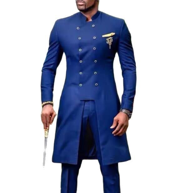 Slim Groom Tuxedo African Wedding Double Breasted Men's Blazer Jacket And Pants