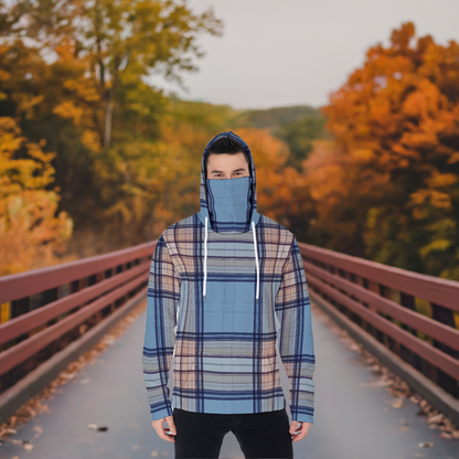 LCM23 Blue Plaid All-Over Print Men's Pullover Hoodie With Mask