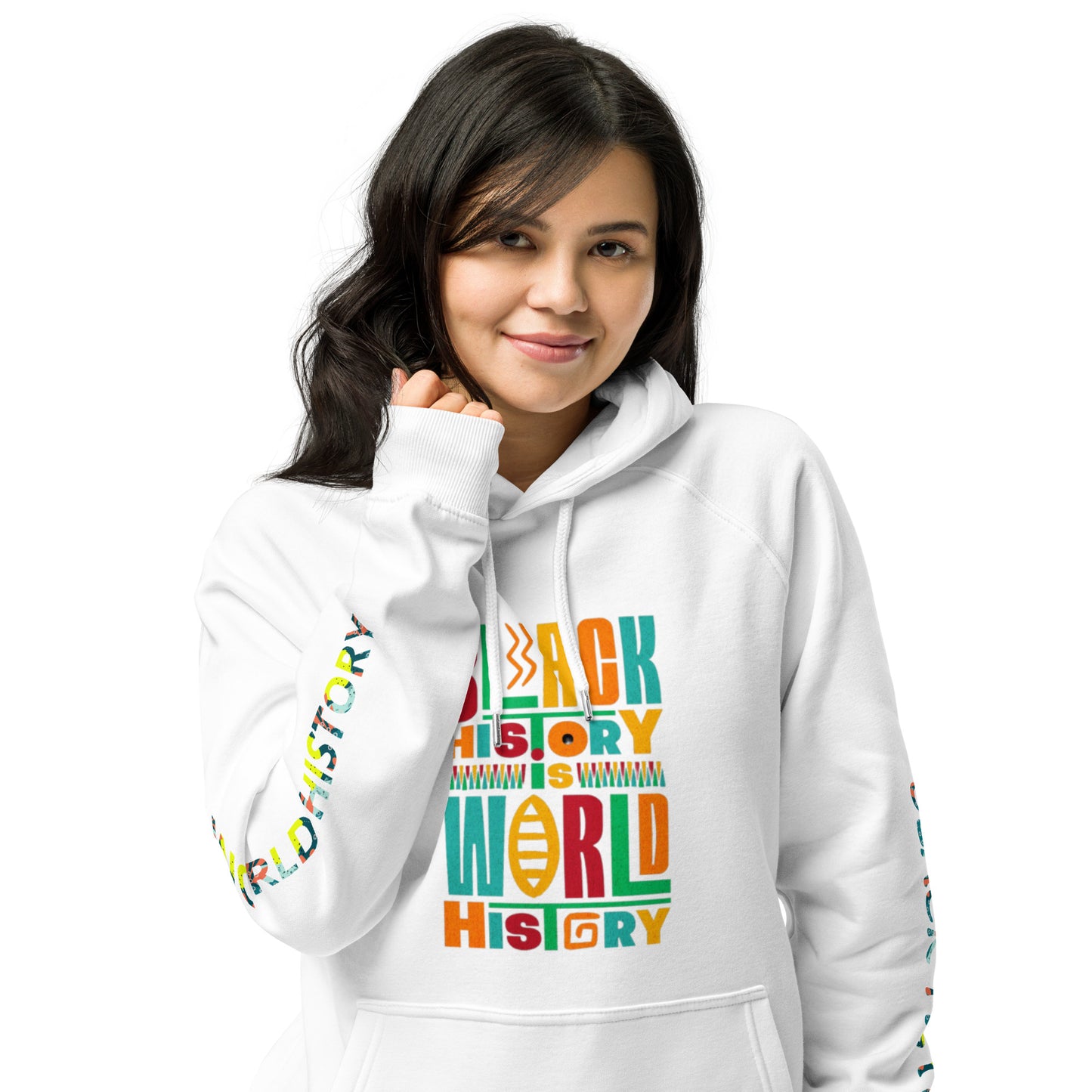 Black History is World History Unisex eco raglan hoodie/created with kittl/com